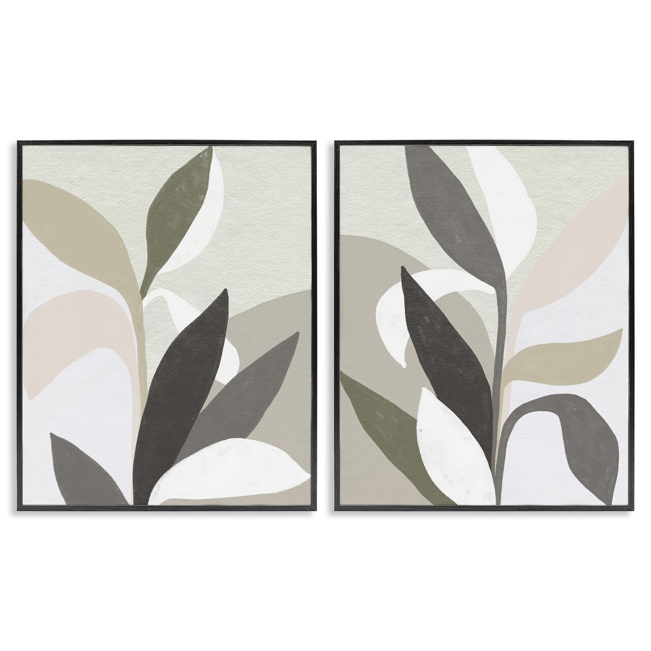 Stupell Industries Neutral Leaf Shapes 2pc Framed Giclee Set Design by June Erica Vess